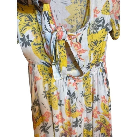 Free People Part Time Lover Floral Tie Front Mini Dress Sz 4 yellow gray - Picture 5 of 10